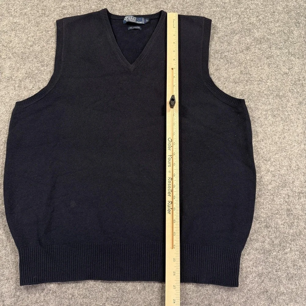 Polo Ralph Lauren Sweater Vest Mens‎ Large Navy 100% Lambswool V Neck Knit Logo